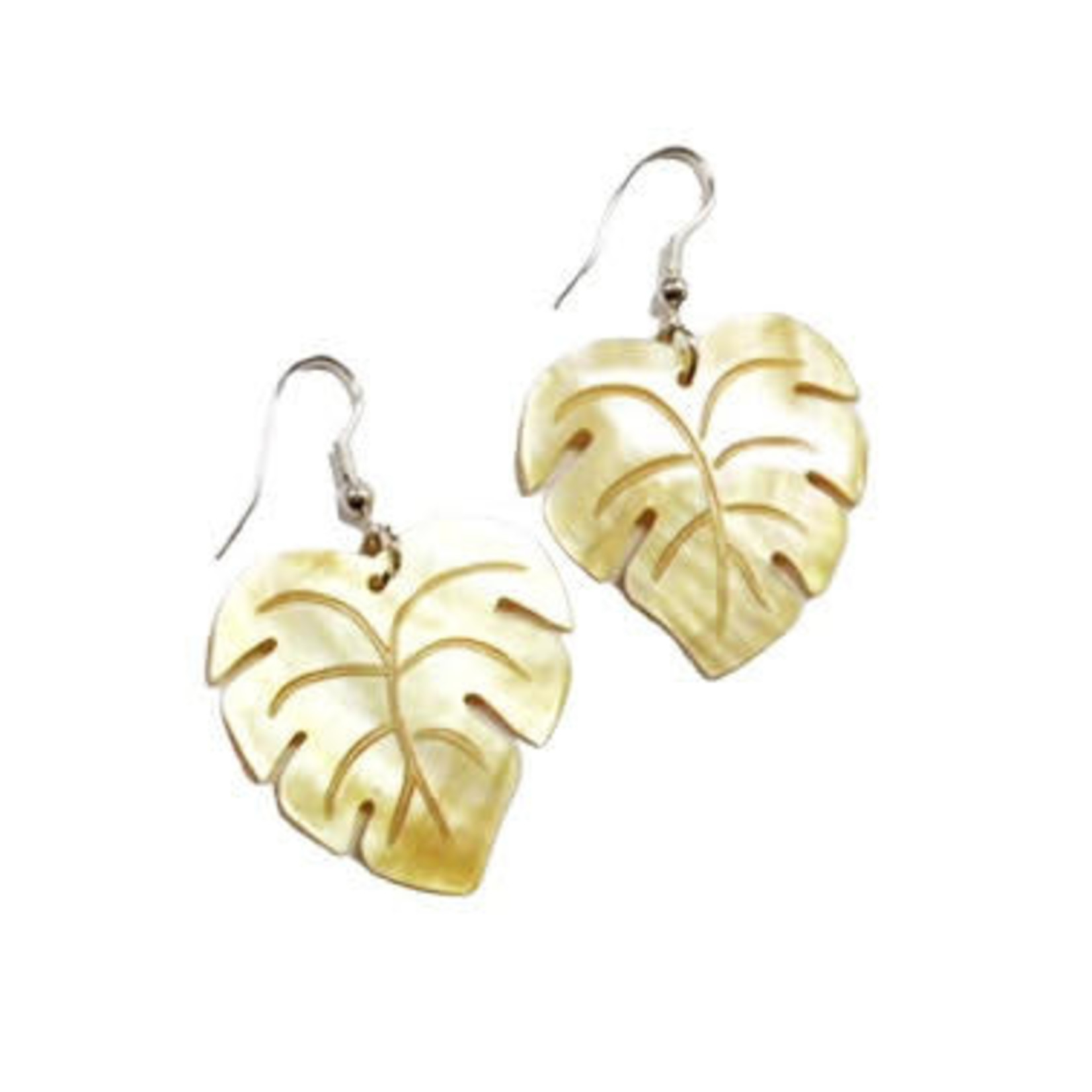 EA181 Island Shell Earrings Carved Monstera Modern Gold Mother of Pearl
