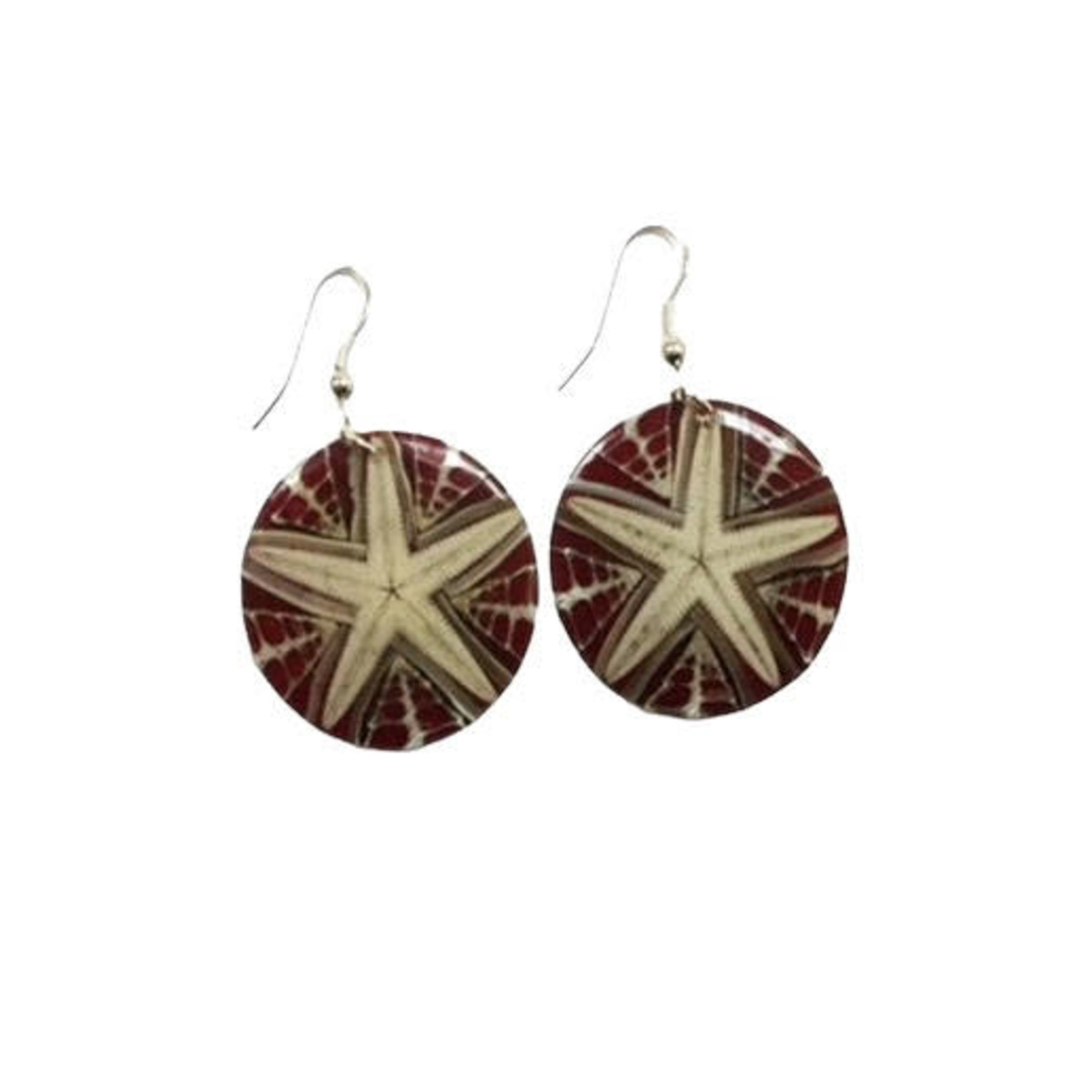 EA183 Island Shell Earrings Starfish Red Resin