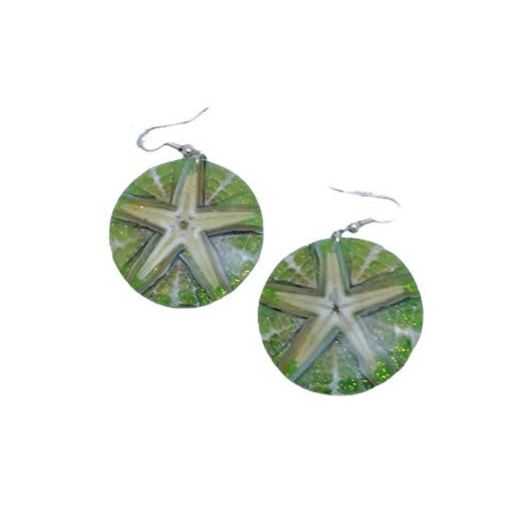 EA166 Island Shell Earrings Starfish Green Resin