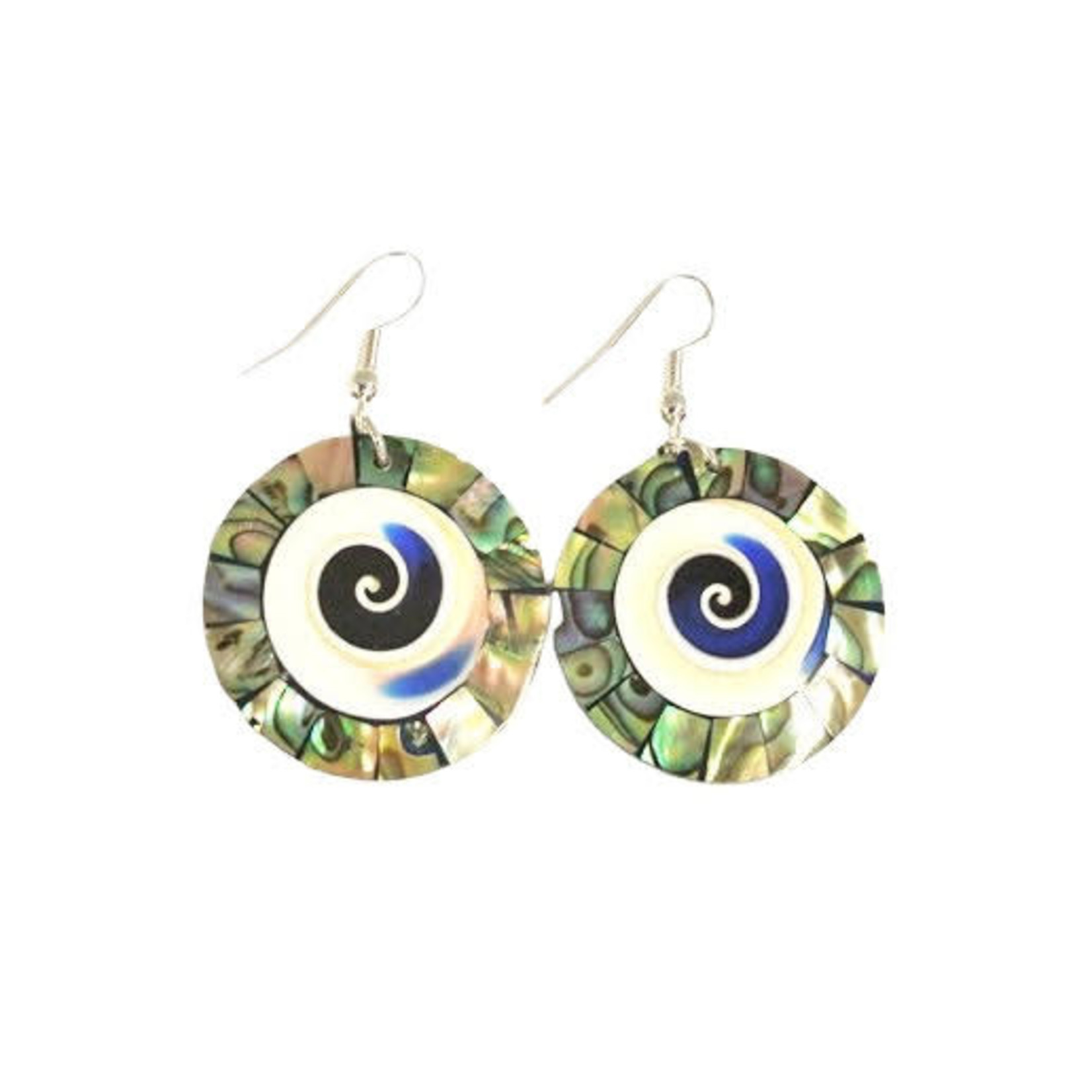 EA98 Shell Earrings Spiral Cone Shell Mosaic with Paua Rim