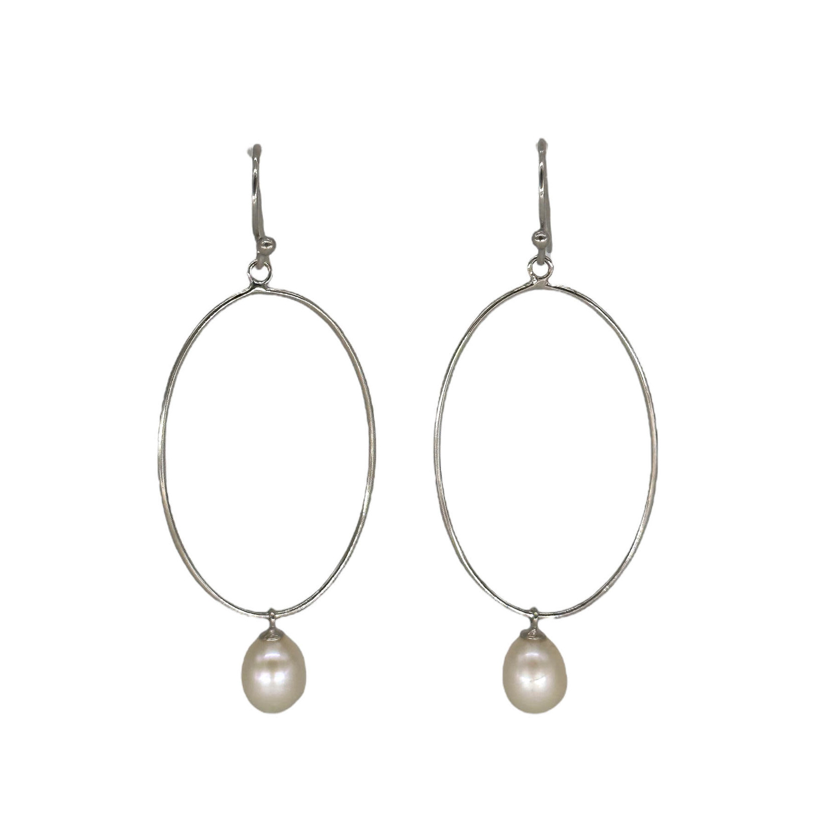 SE306 Sterling Silver Teardrop Hoop Earrings with White Pearl Dangle