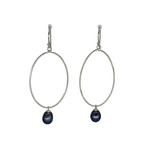 SE305 Sterling Silver Teardrop Hoop Earrings with Peacock Pearl Dangle