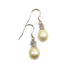 SE303A Sterling Silver White 7mm Freshwater Pearl Pineapple Dangle Earrings