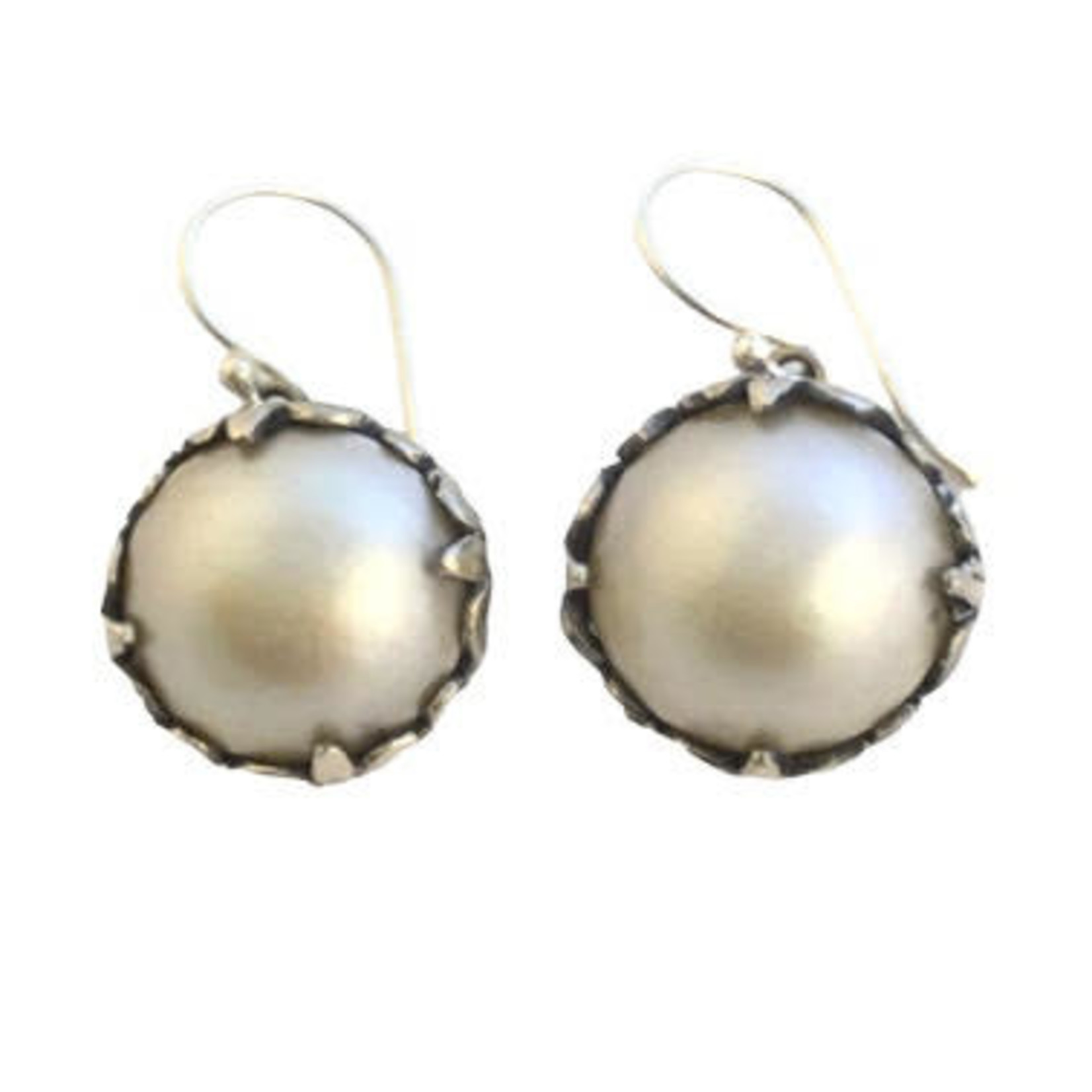 SE167 Sterling Silver Mabe Pearl Silver Crown Dangle Earrings