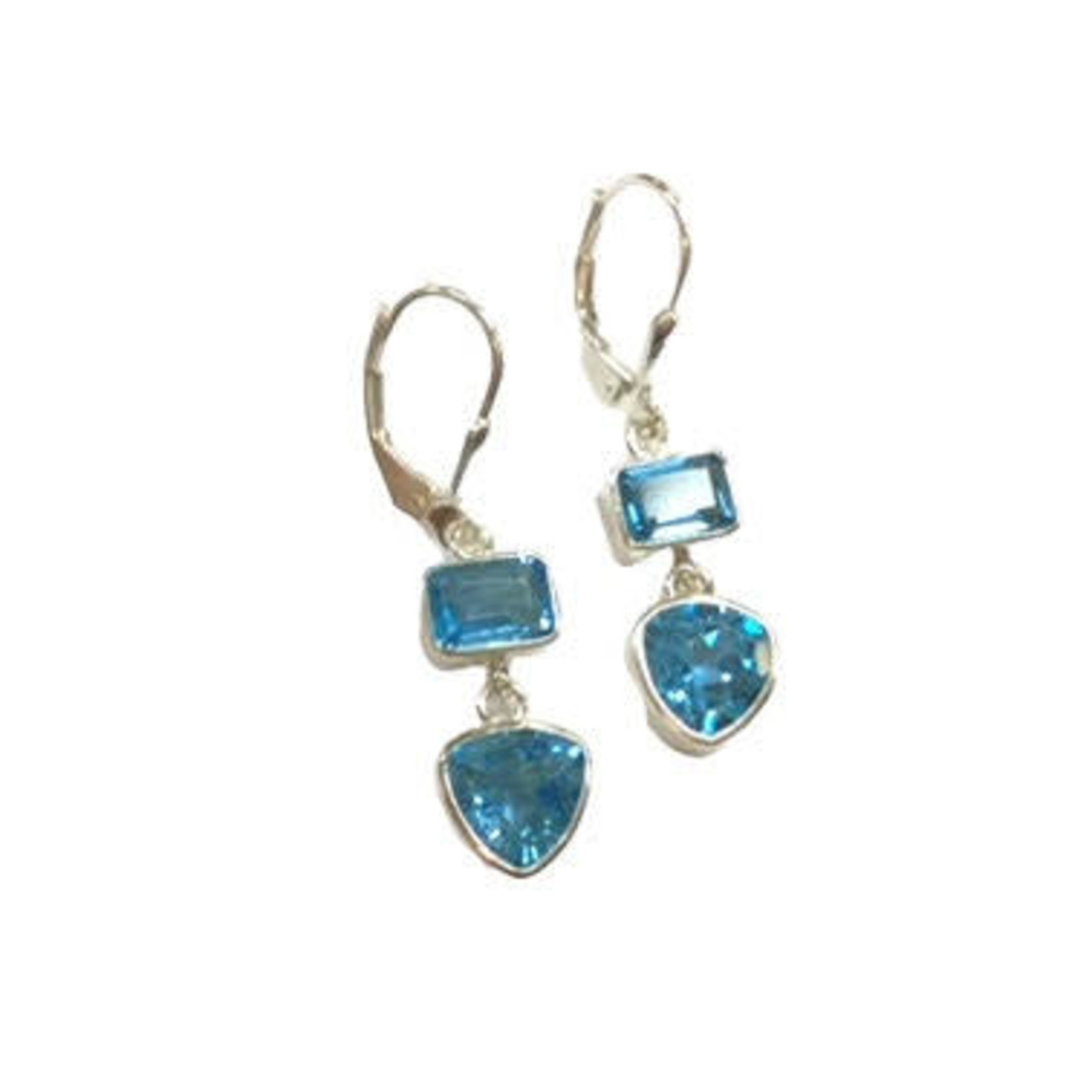 SE273 Sterling Silver Blue Topaz Emerald Cut Lever Back Dangle Earrings