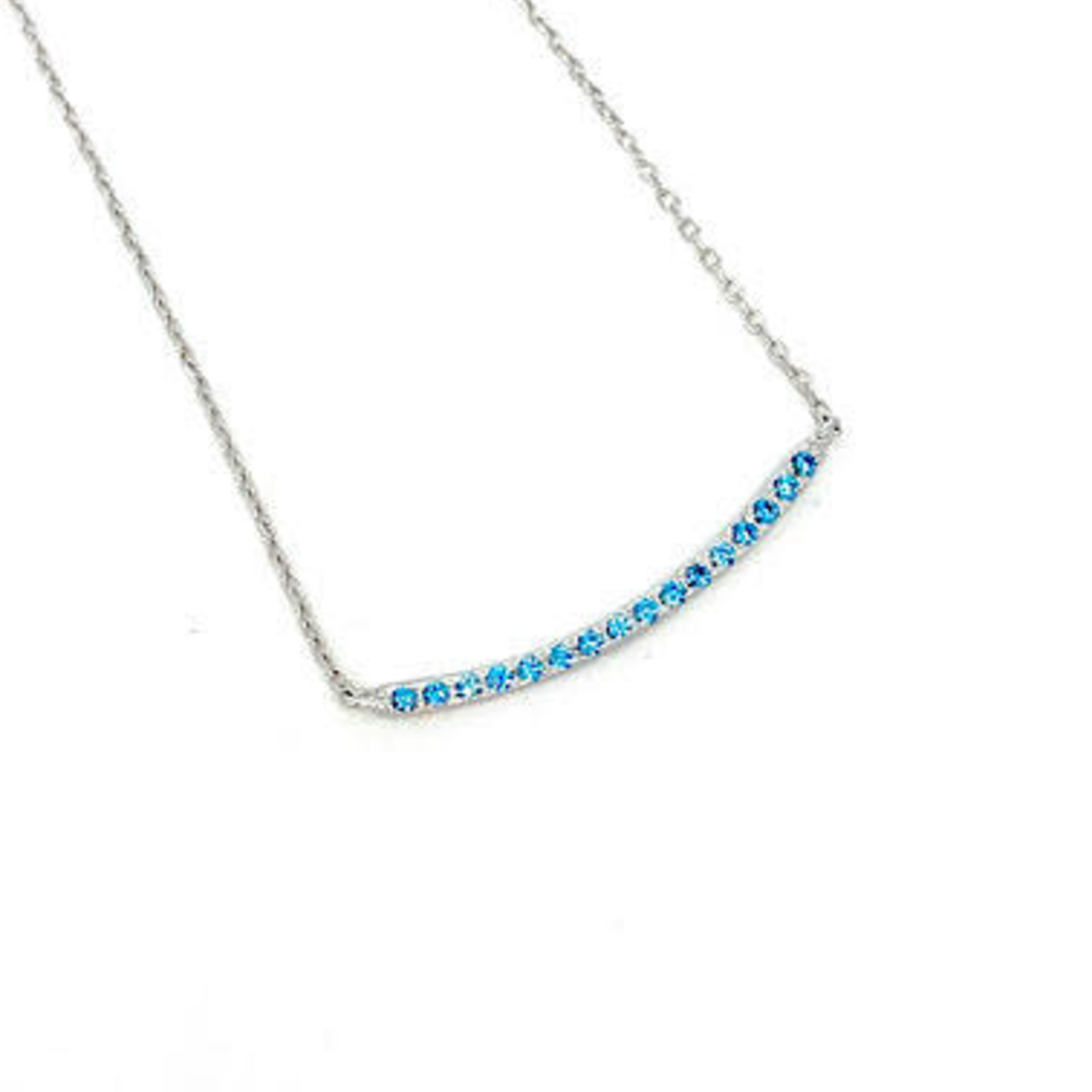 Sterling Silver Necklace with Adjustable Chain Blue Topaz Bar