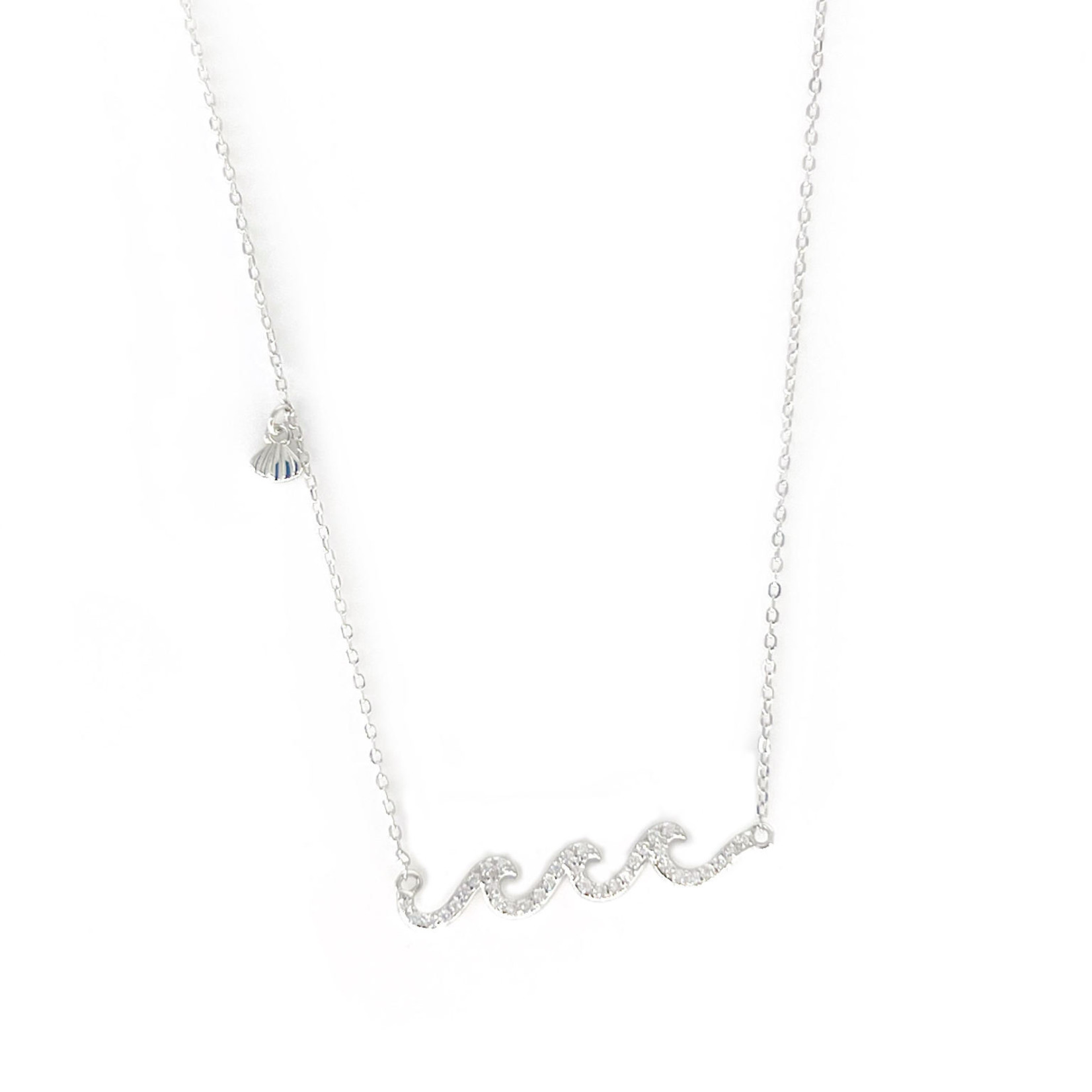 Sterling Silver Necklace with Adjustable Chain CZ Wave