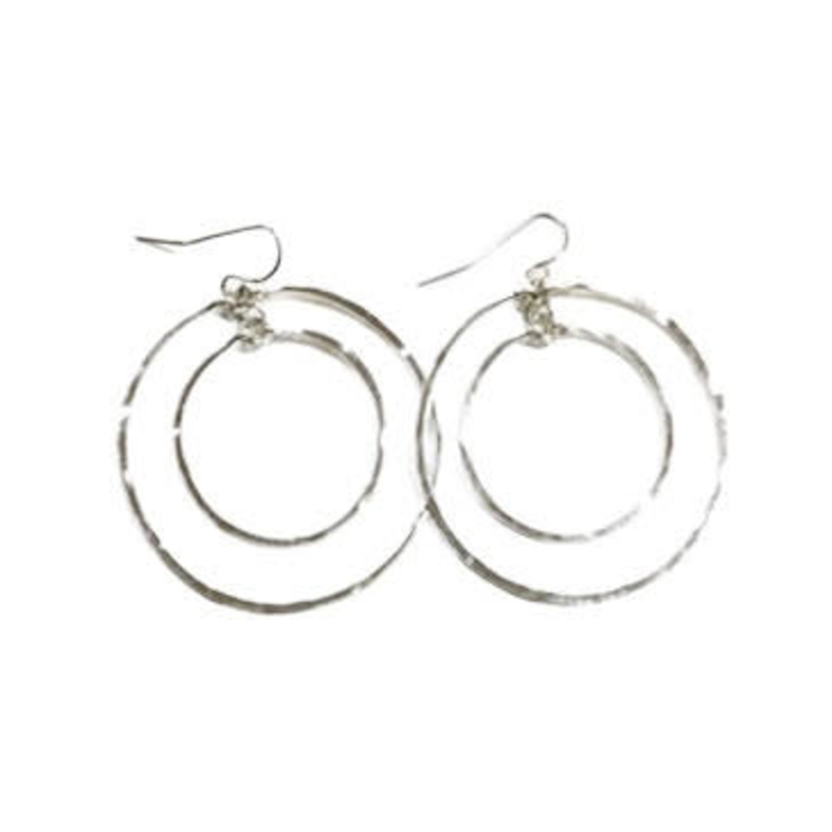Lani Silver Plated Hammered Earrings Silver  Medium Dual Circles 12S