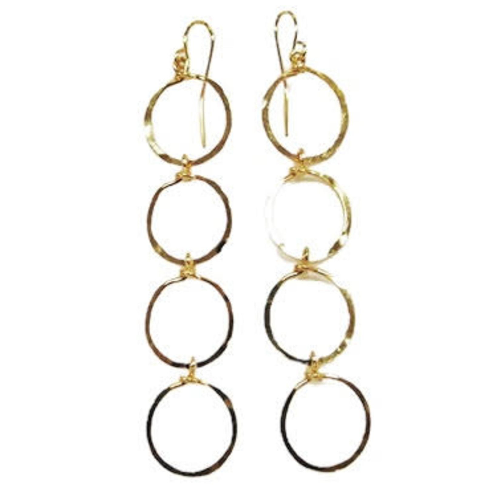 Lani  Gold Plated Hammered Earrings Four Circles 6G