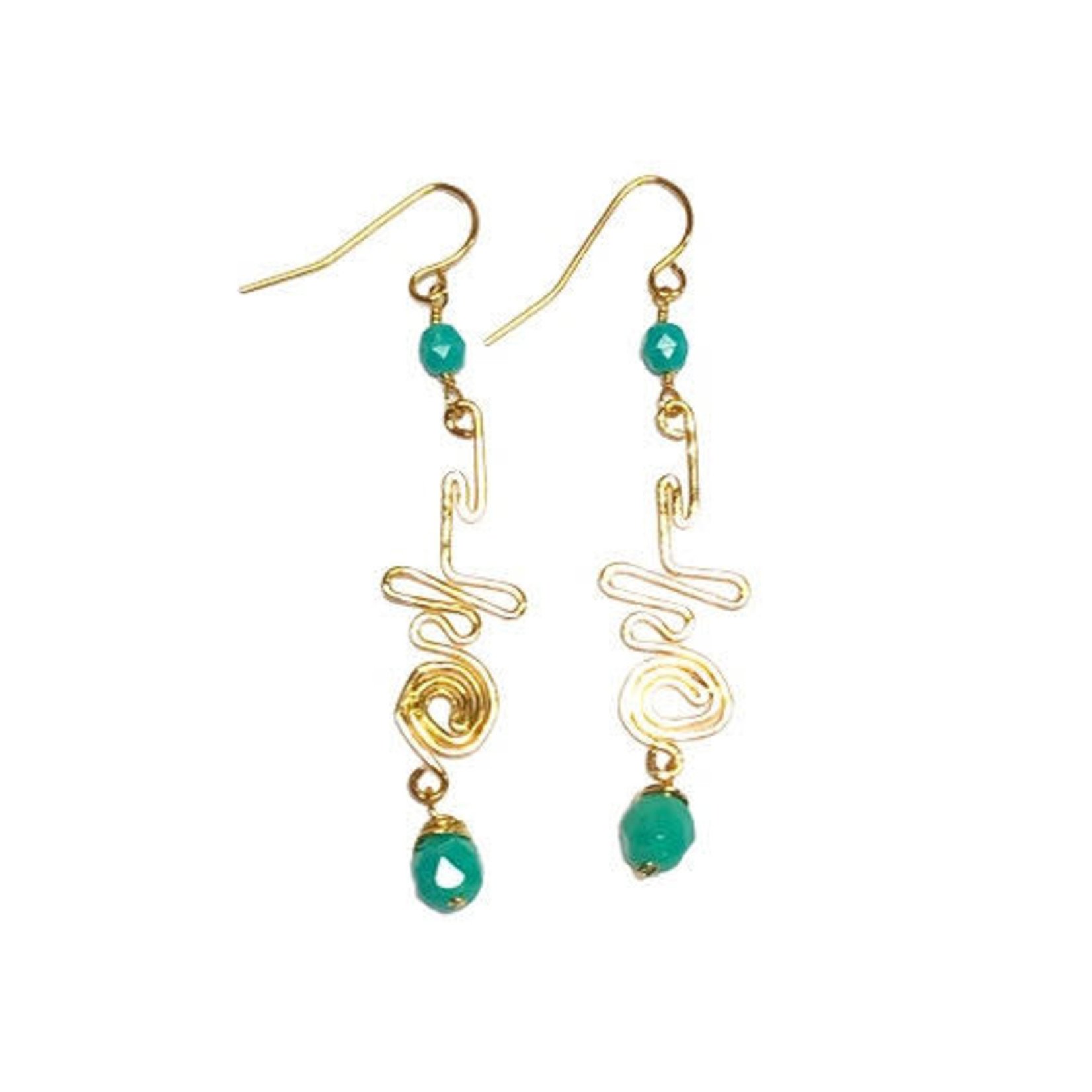 Lani Earrings Gold Plate with Bead LS1 Squiggle