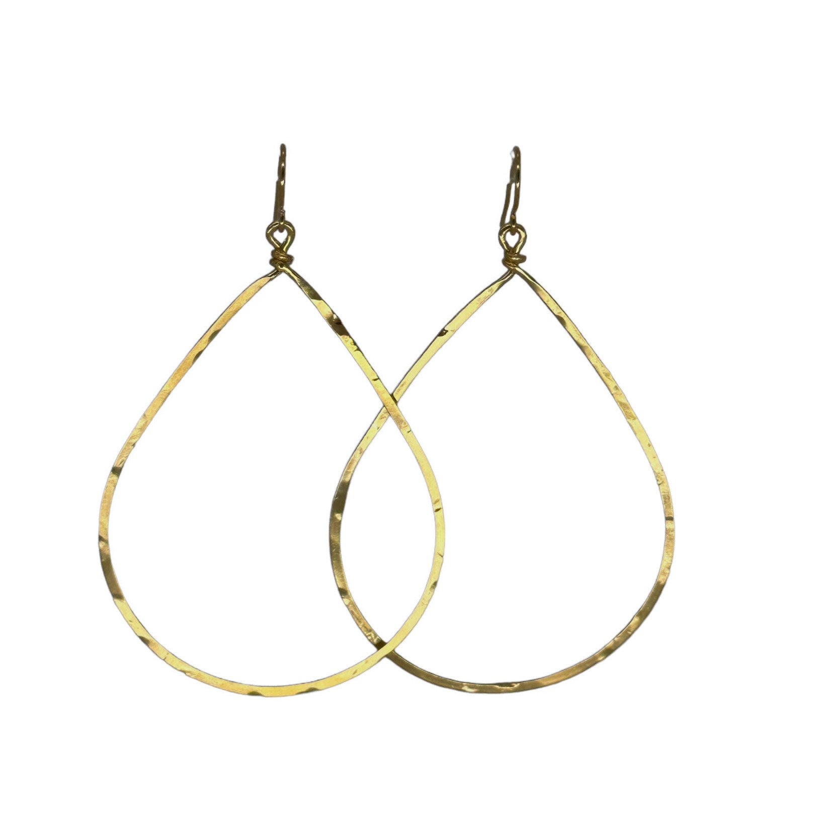 Lani Gold Plated Hammered Earrings Raindrop Large 3G