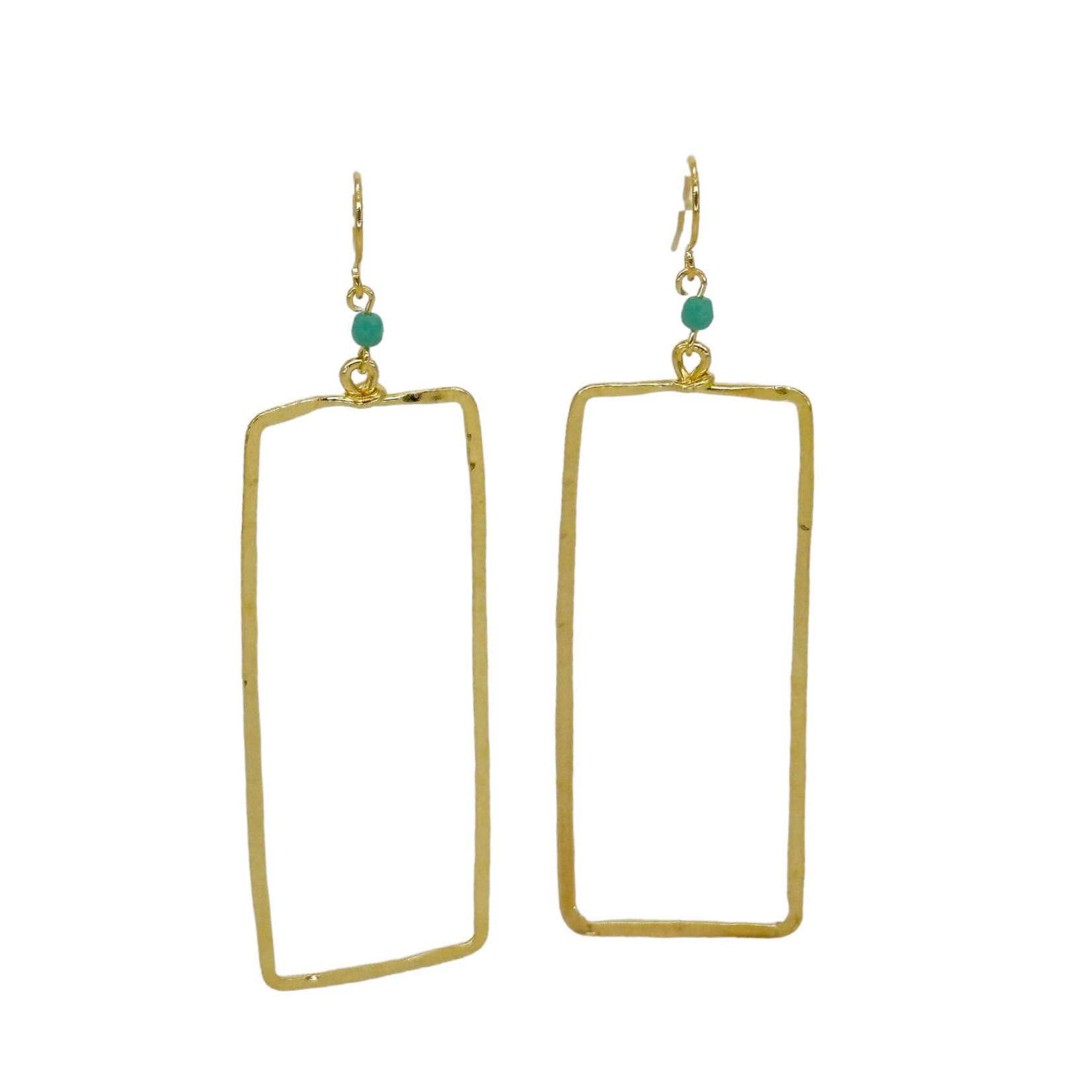 Lani  LS10 Earrings Gold Plate with Bead Rectangle