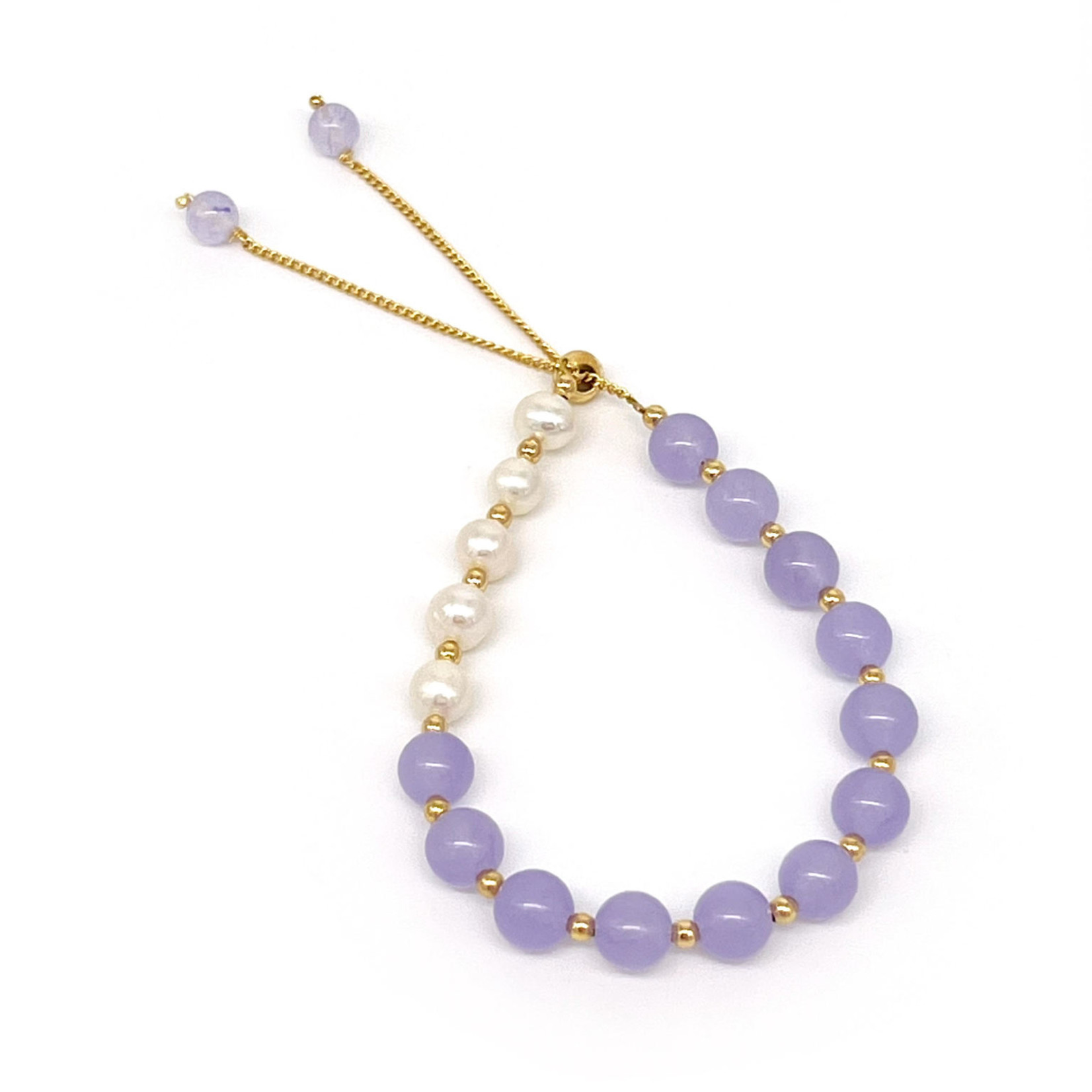 Copper, Lavender Jade & Pearl Adjustable Bracelet LJ7 Pearl Section