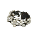 Pearl Cuff Bracelet White Pearl on Dark Brown