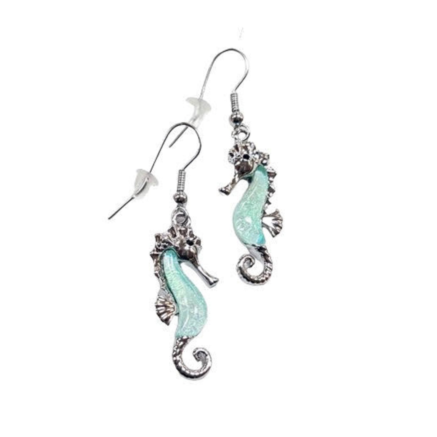 Opal Inspired Resin Earrings Seahorse