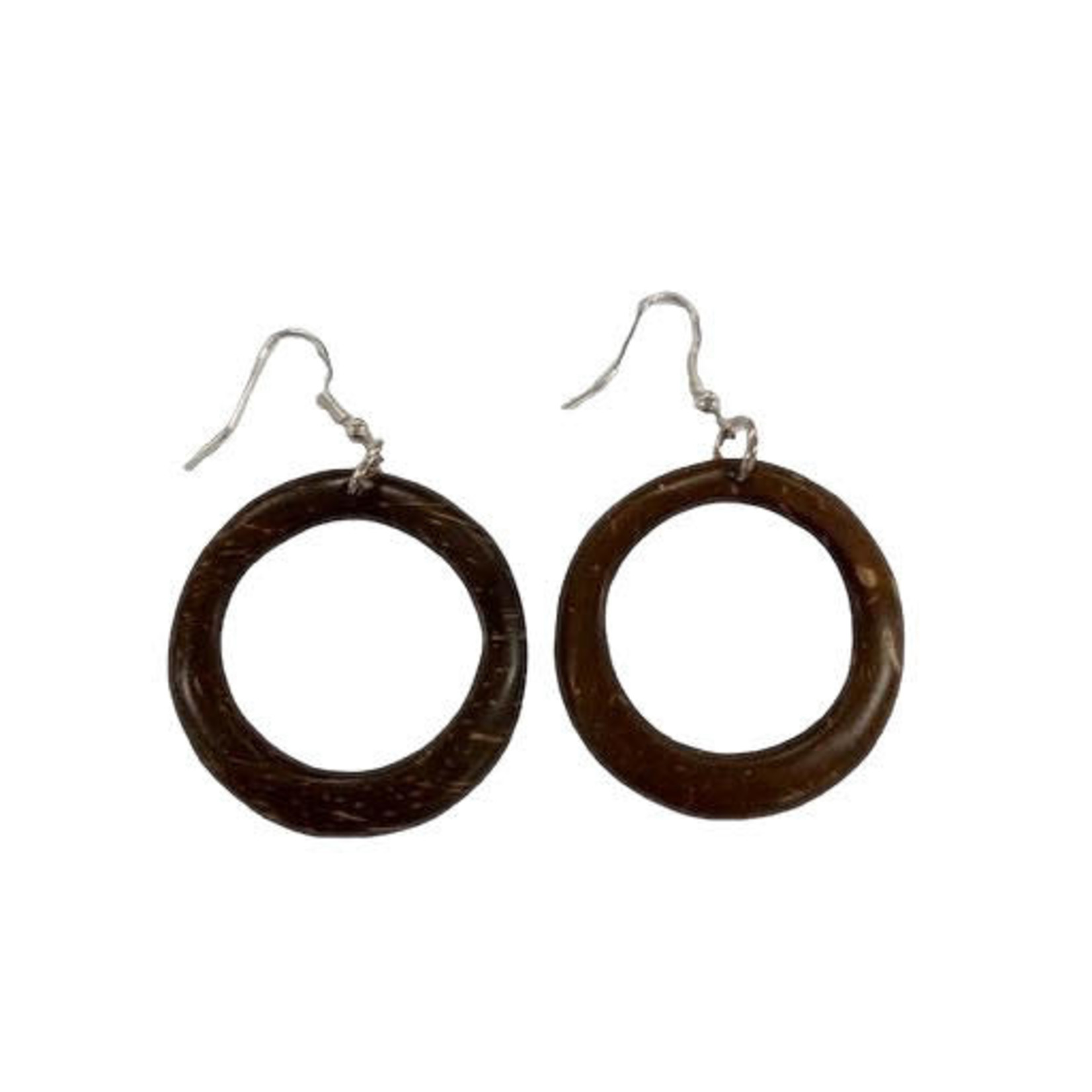 Hand Carved Coconut Shell Earring Round