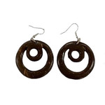 Hand Carved Coconut Shell Earring Double Round