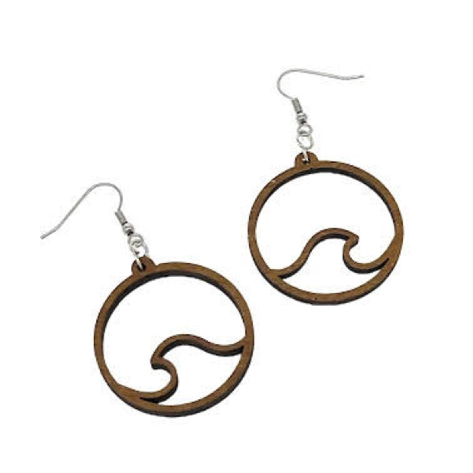 Hawaiian Style Wood Earrings Circle Wave