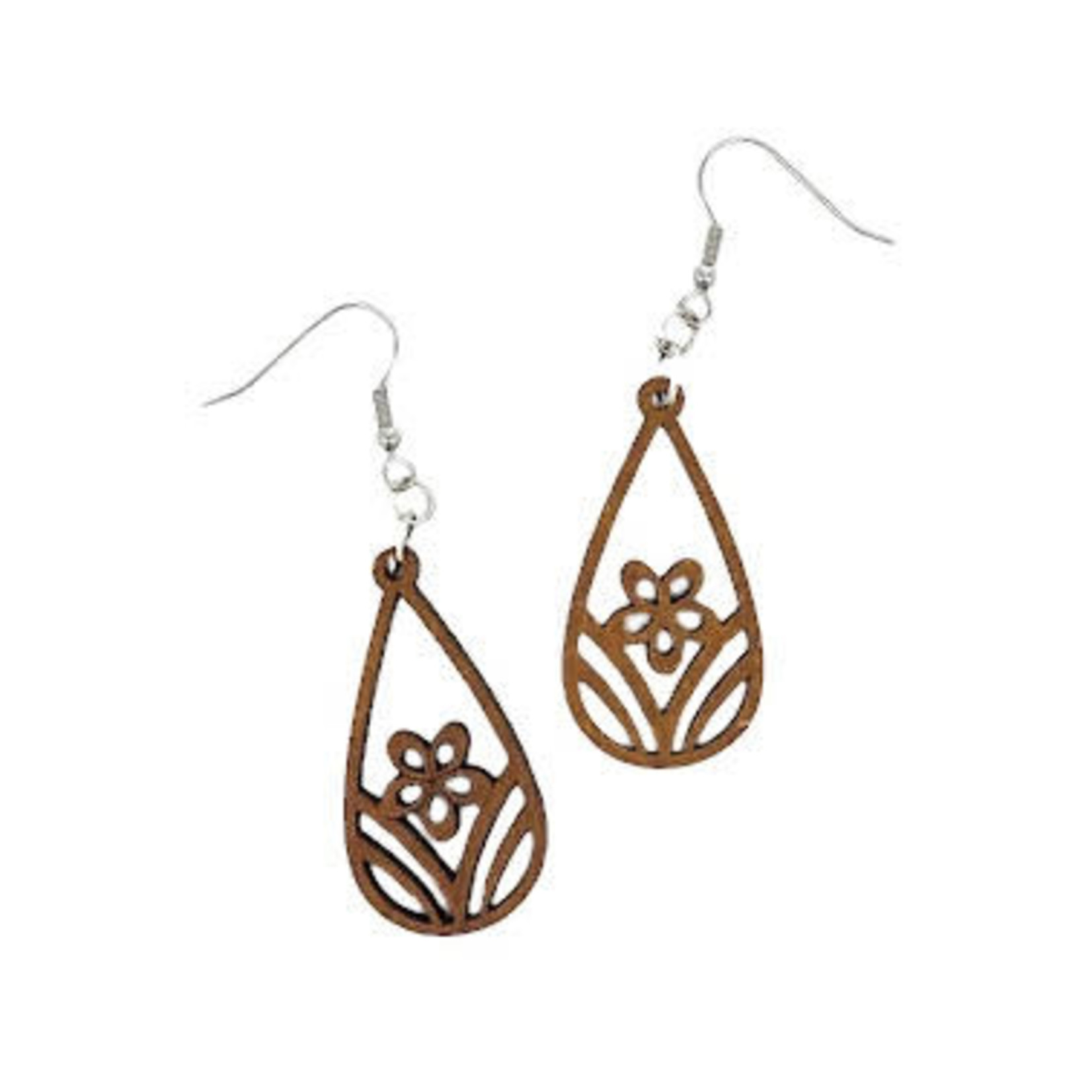 Hawaiian Style Wood Earrings Raindrop Flower