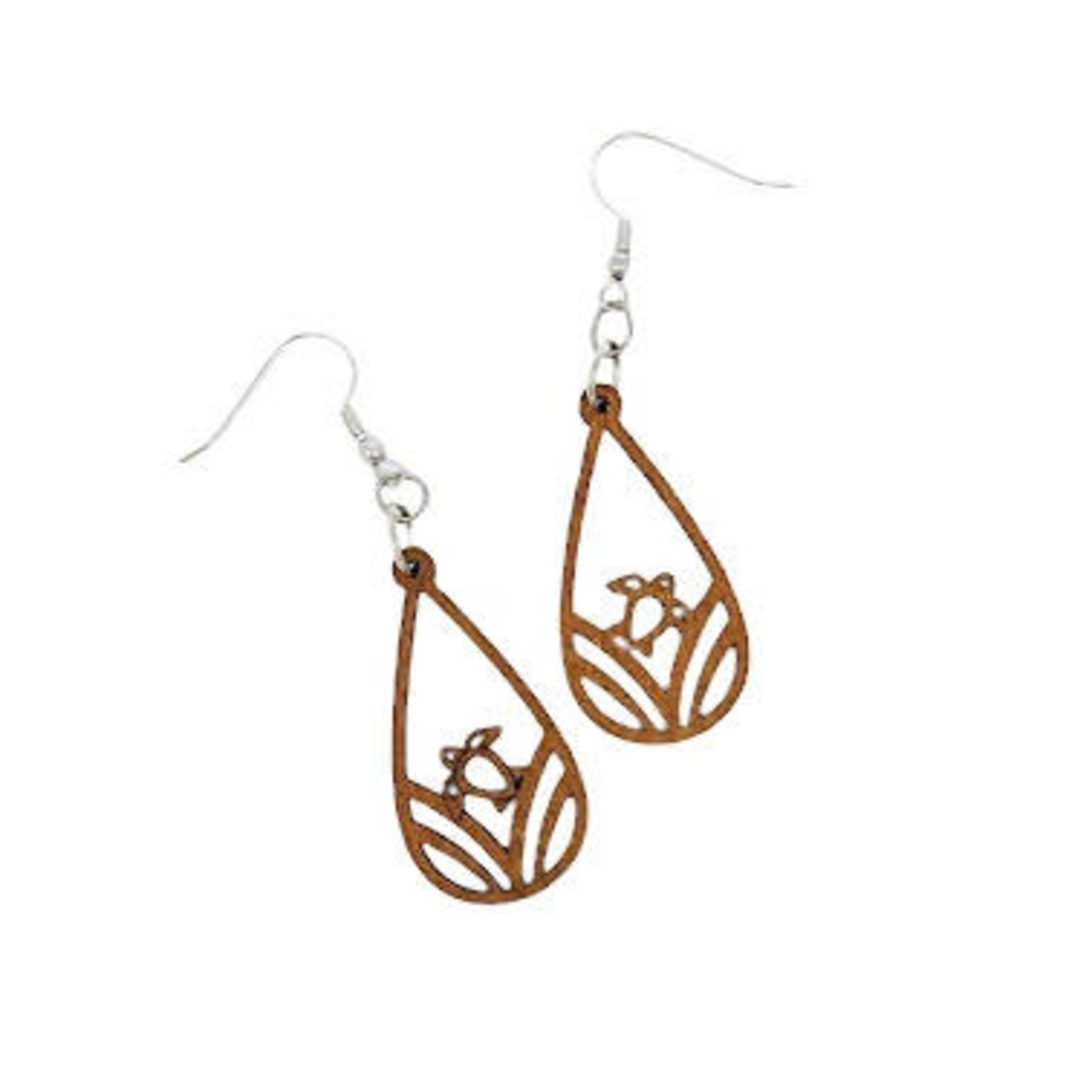 Hawaiian Style Wood Earrings Raindrop Turtle