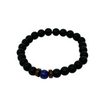 8mm Black Stone, Lapis, Wood Bead Bracelet