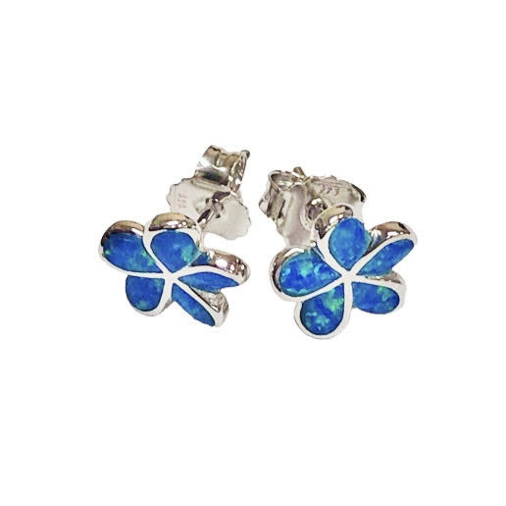 SE97 Sterling Silver and Synthetic Opal Plumeria Stud Earrings