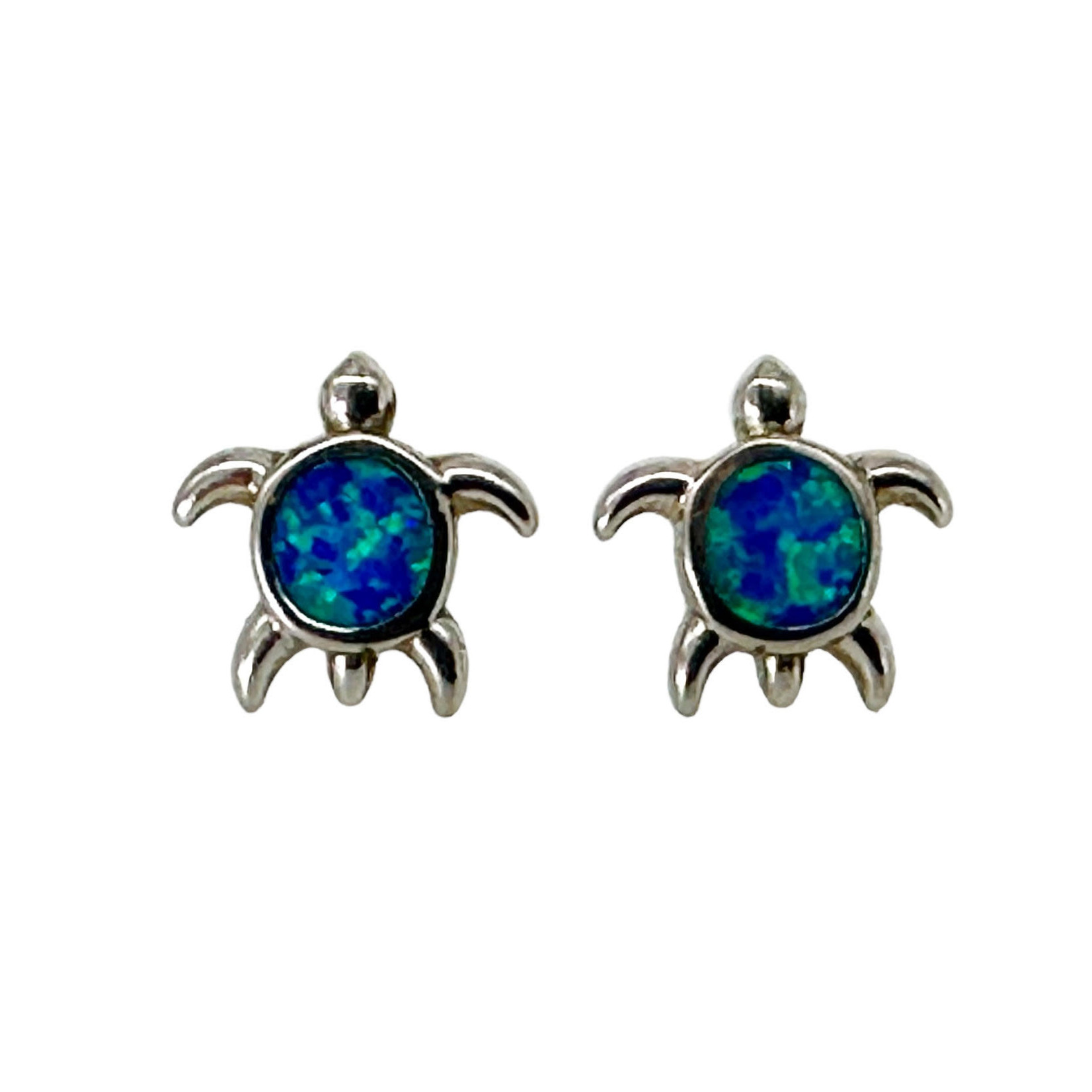 SE96 Sterling Silver and Synthetic Opal Turtle Stud Earrings