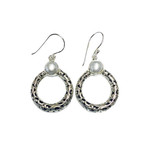 SE81 Sterling Silver Cast Carved Hoop Earrings with Freshwater Pearl