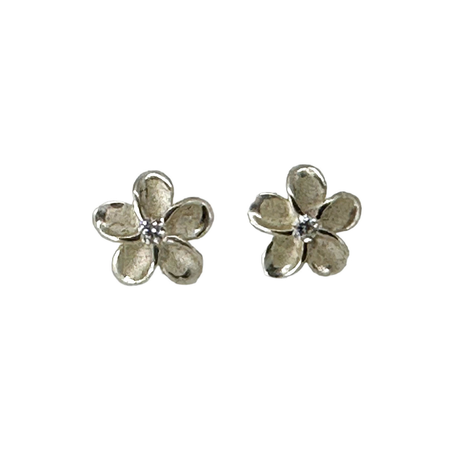 SE67 Sterling Silver Plumeria with Cubic Zirconia Stud Earrings