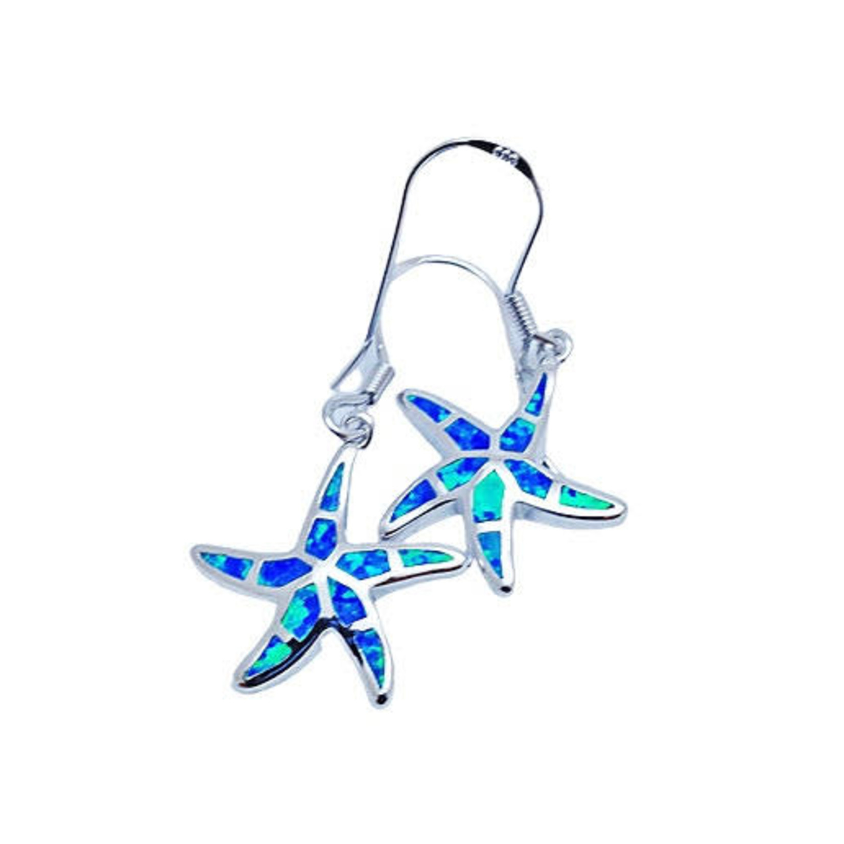 SE63 Sterling Silver and Synthetic Opal Starfish Dangle Earrings
