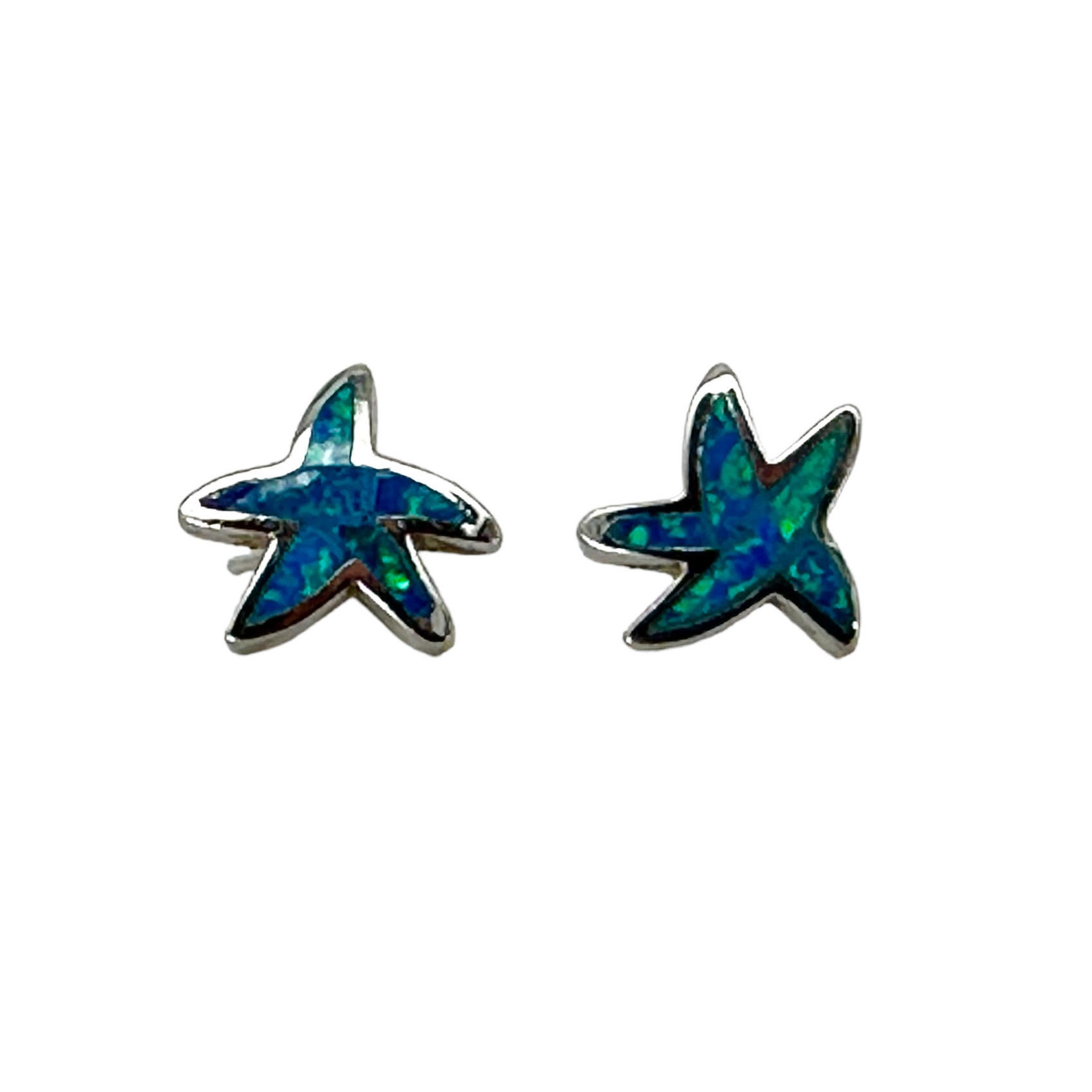 SE55 Sterling Silver and Synthetic Opal Starfish Stud Earrings