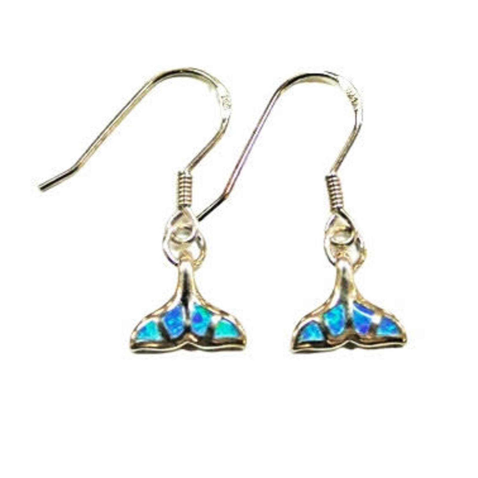 SE50 Sterling Silver and Synthetic Opal Whale Tail Dangle Earrings
