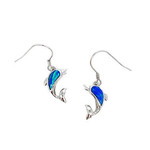 SE347 Sterling Silver and Synthetic Opal Dolphin Dangle Earrings