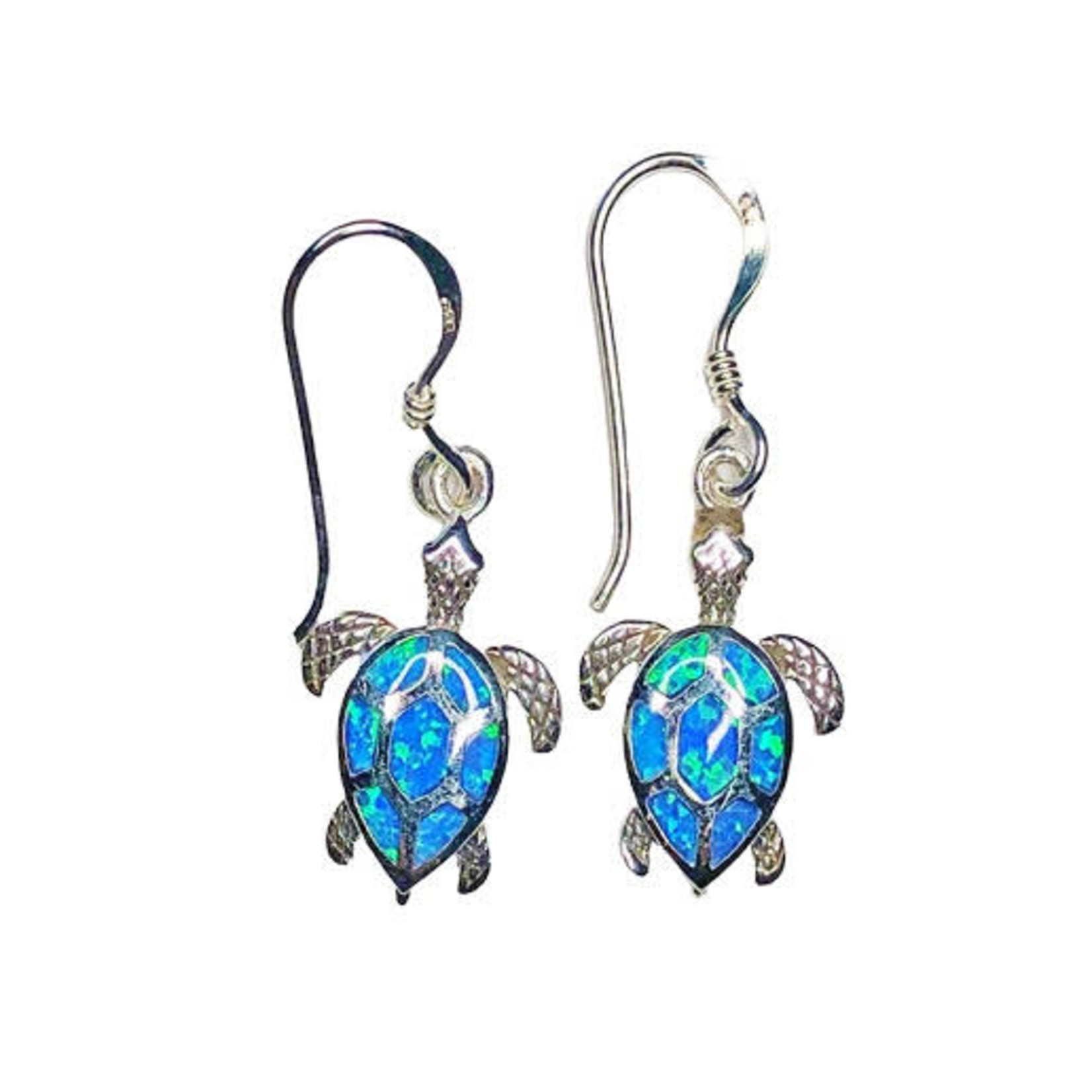 SE340 Sterling Silver Synthetic Opal Turtle Dangle Earrings