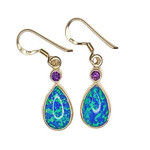 SE339 Sterling Silver Tear Drop Synthetic Opal & Amethyst Earrings