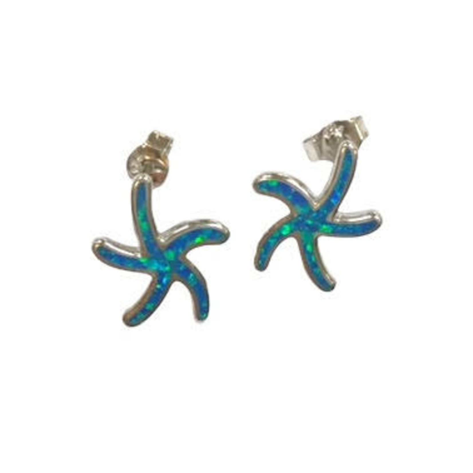 SE283 Sterling Silver Synthetic Opal Starfish Stud Earrings