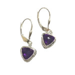 SE271 Sterling Silver Amethyst Trilliant Cut Granulated Lever-Back Dangle Earrings