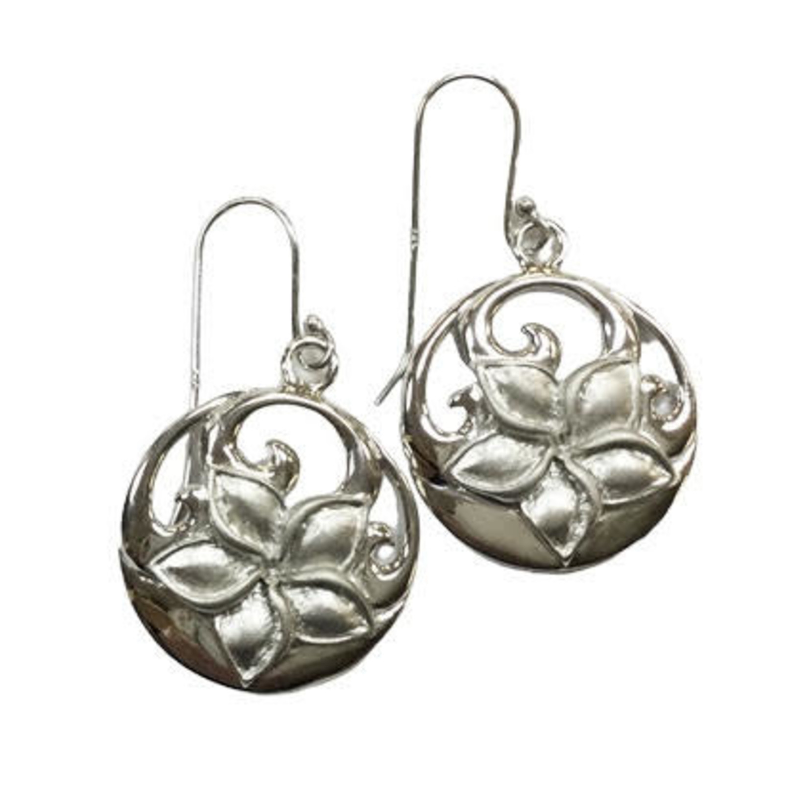 SE254 Sterling Silver Rhodium Plumeria and Wave Dangle Earrings