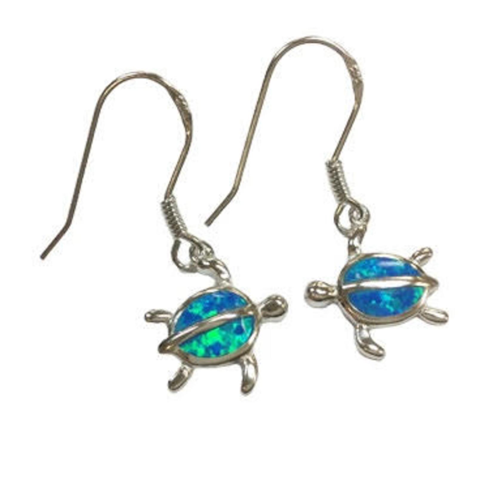 SE252 Sterling Silver Synthetic Opal Turtle Dangle Earrings