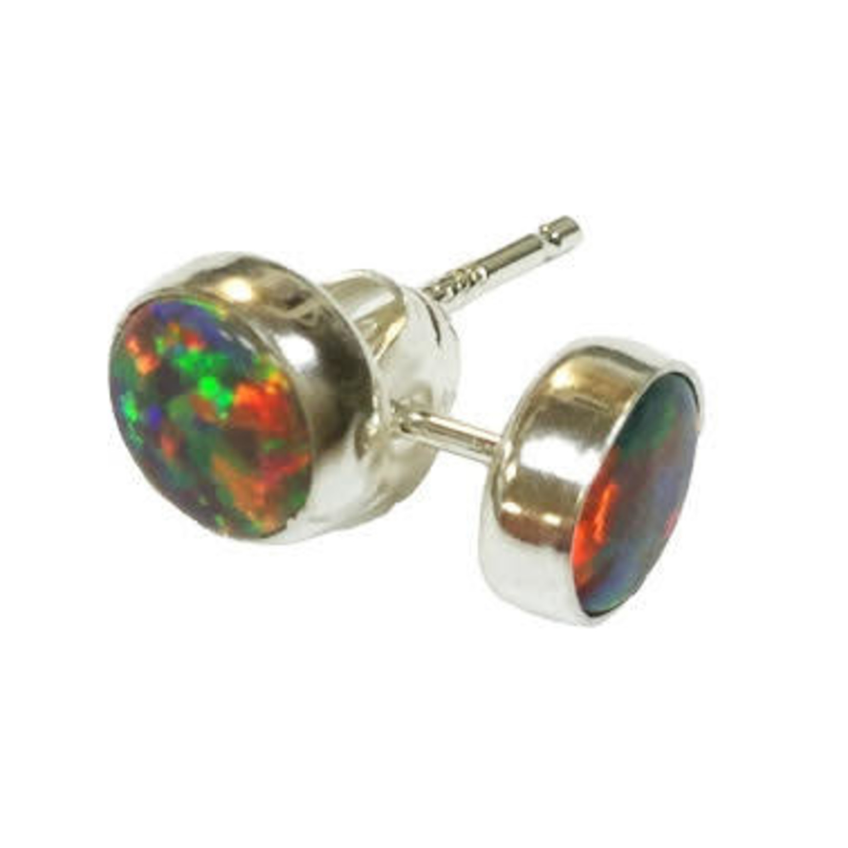 SE246 Sterling Silver Synthetic Fire Opal Stud Earrings