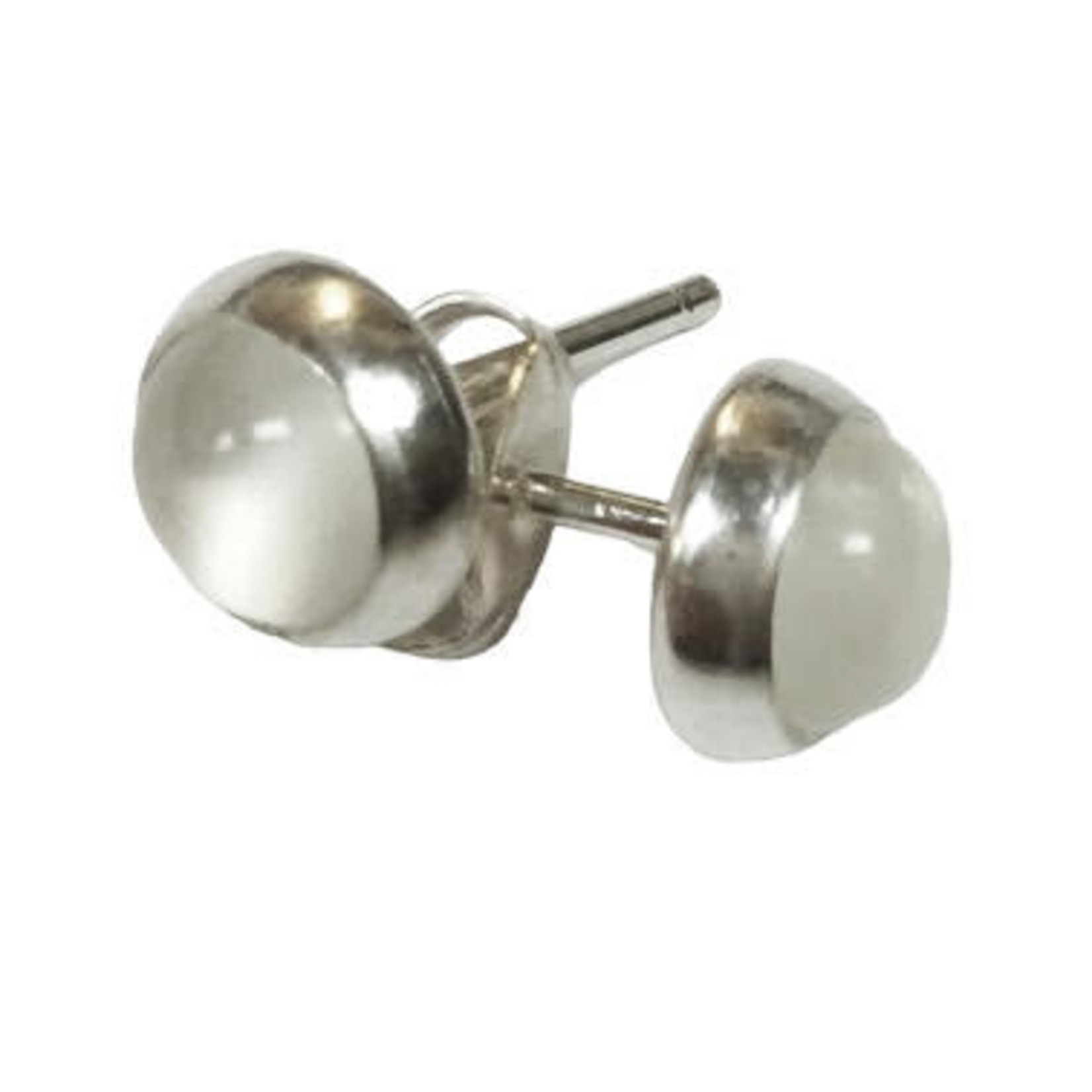 SE245B Sterling Silver Moonstone Cabochon Stud Earrings