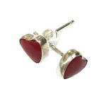 SE244 Sterling Silver Red Stone Heart Stud Earrings