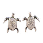 SE178 Sterling Silver CZ Pave Turtle Stud Earrings