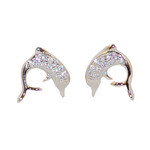 SE176 Sterling Silver CZ Pave Dolphin Stud Earrings