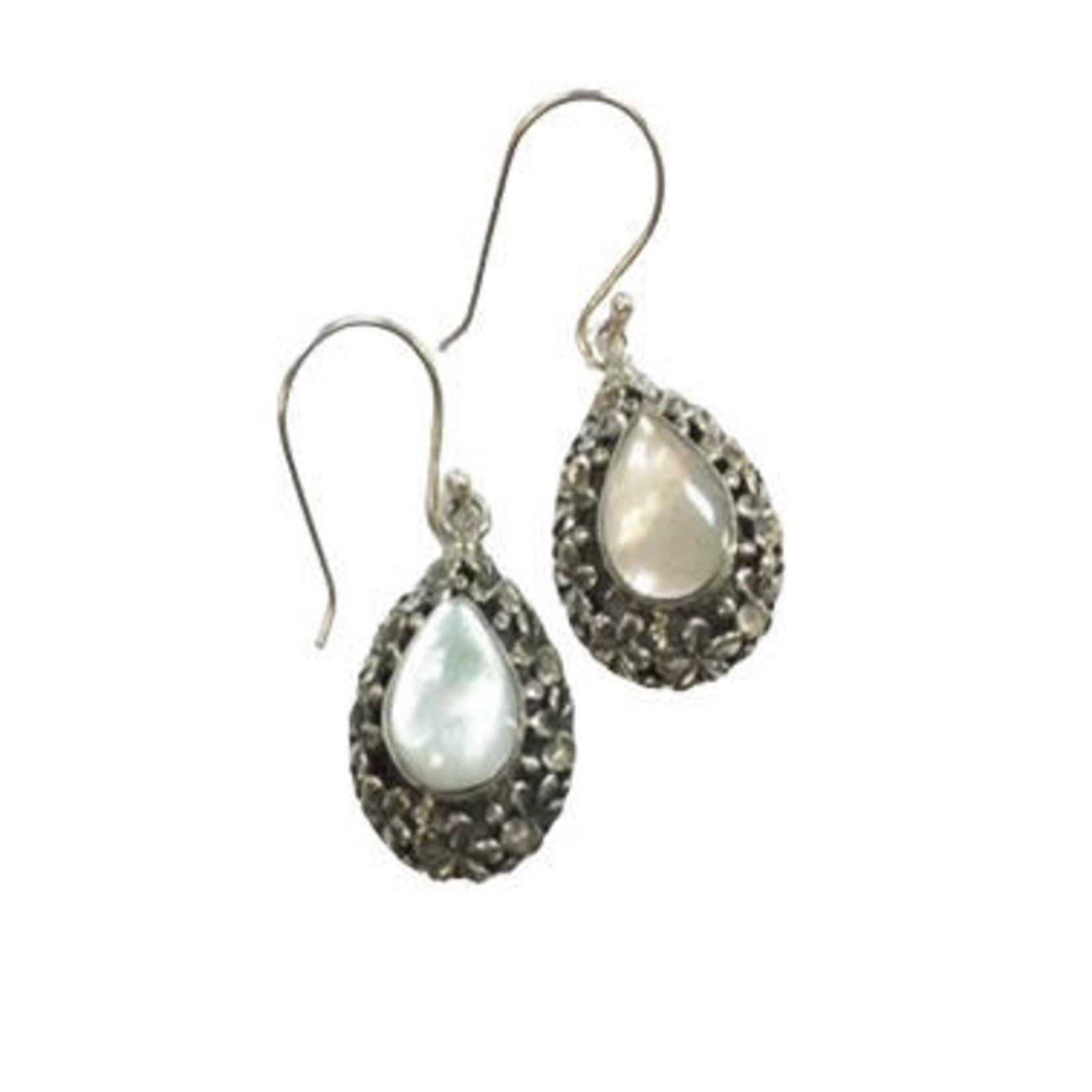 SE163 Sterling Silver Plumeria Mother of Pearl Dangle Earrings