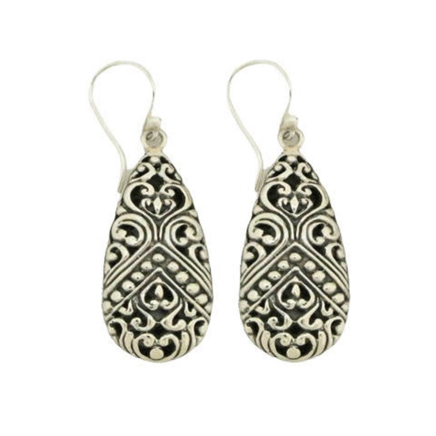 SE152 Sterling Silver Carved Dangle Earrings