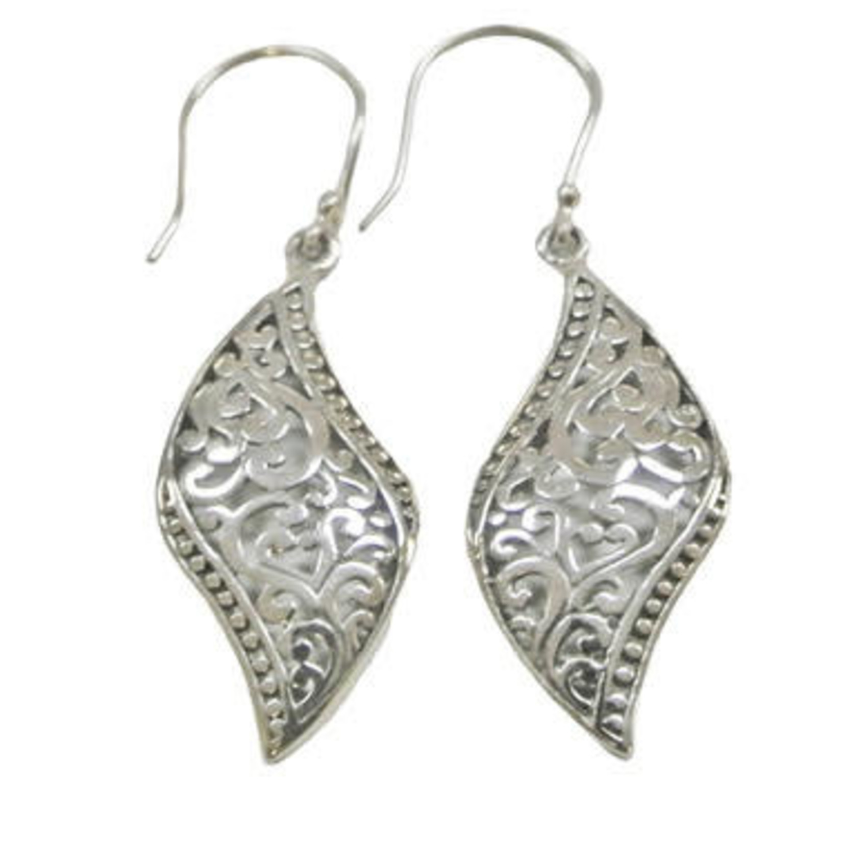 SE137 Sterling Silver Silver Carved Dangle Earrings