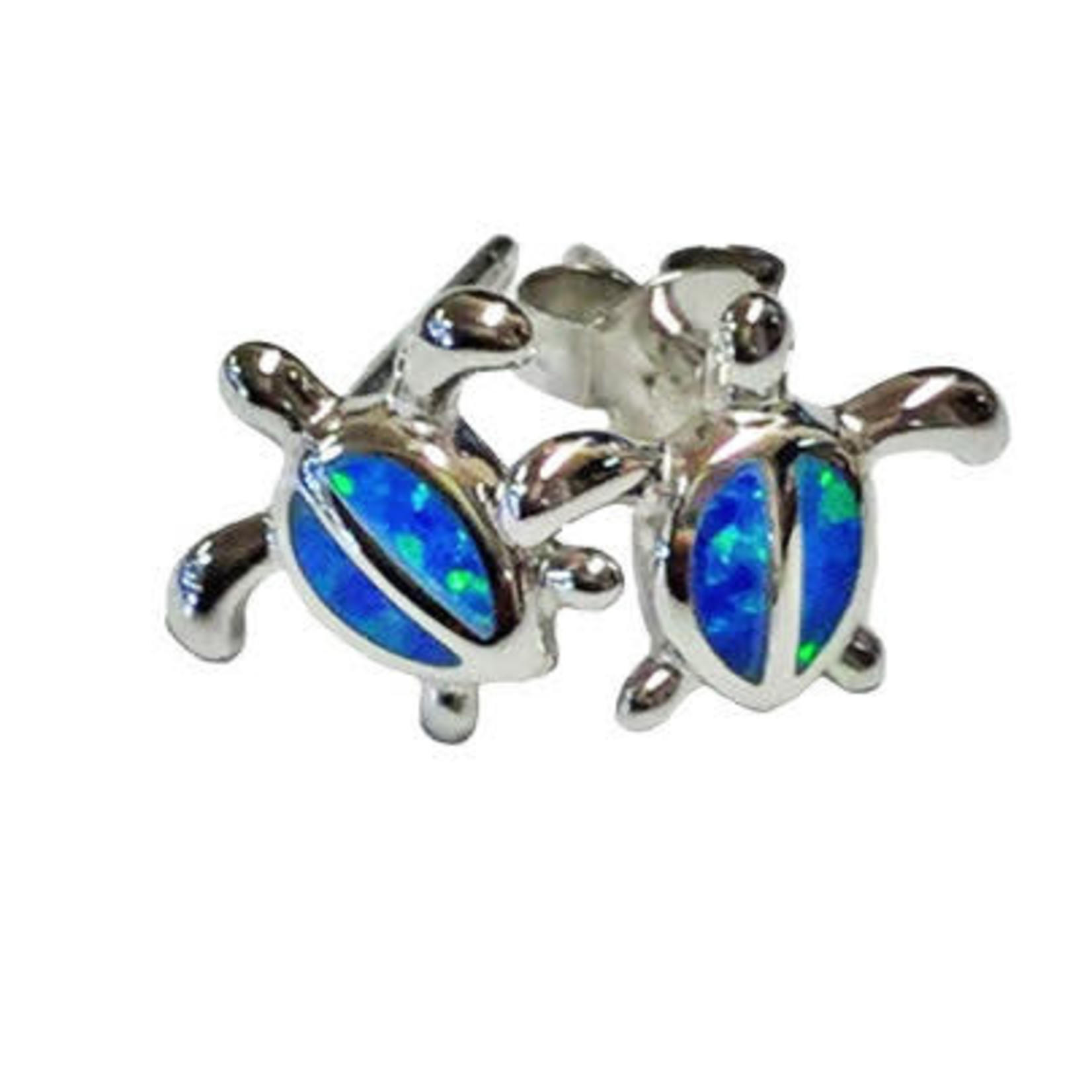 SE109 Sterling Silver Synthetic Opal Turtle Stud Earrings