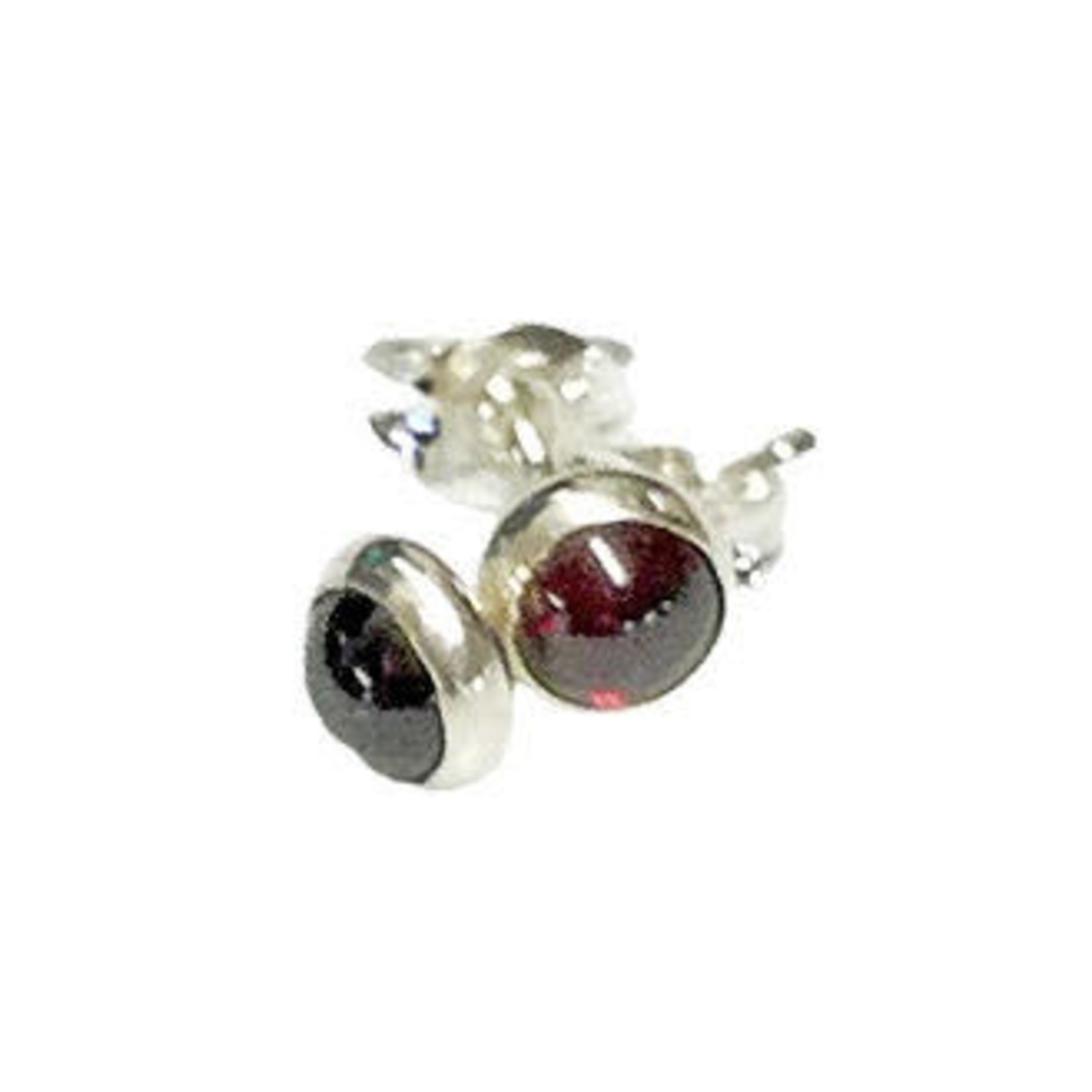 SE101 Sterling Silver Garnet Cabochon Stud Earrings