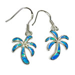 SE103 Sterling Silver Synthetic Opal Palm Tree Dangle Earrings